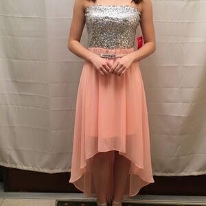 AUW Silver Sequence High Low Peachy dress size Lg